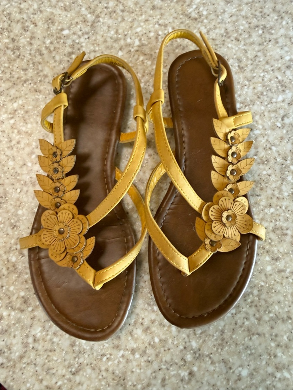 Yellow Floral T-Strap Women's Sandals